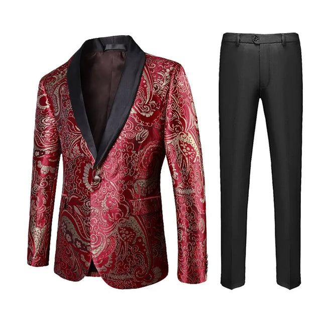 Men's Red Patterned Suit  #S8626