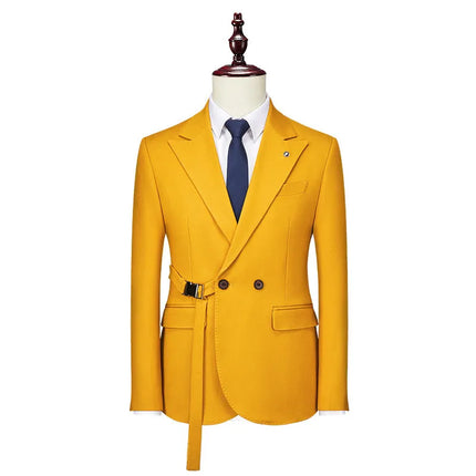 Men's Solid-color Waist-skimming Blazer #S8223-1 - Blazers | Yellow / XS