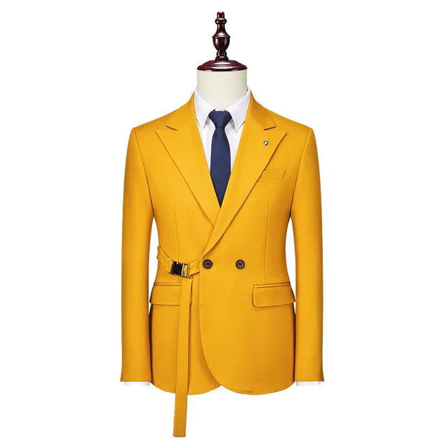 Men's Solid-color Waist-skimming Blazer #S8223-1 - Blazers | Yellow / XS
