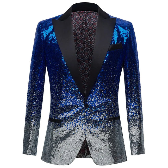 Men's Gradient Blue & Silver Sequins Tuxedo  #M8047