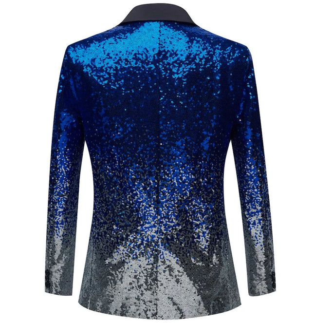 Men's Gradient Blue & Silver Sequins Tuxedo  #M8047