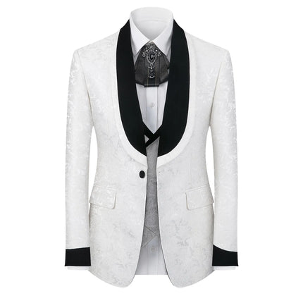 Men's White Black Velvet Collar Suit  #S8635