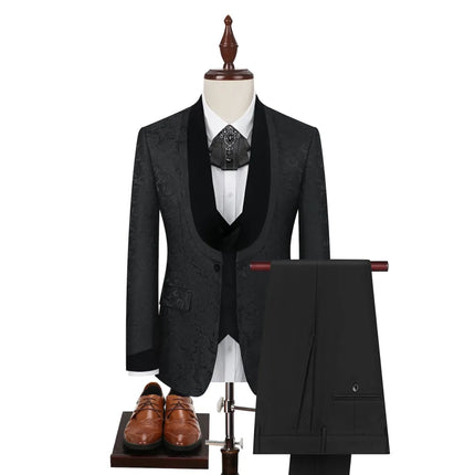 Men's White Black Velvet Collar Suit  #S8635
