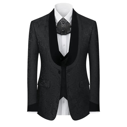 Men's White Black Velvet Collar Suit  #S8635
