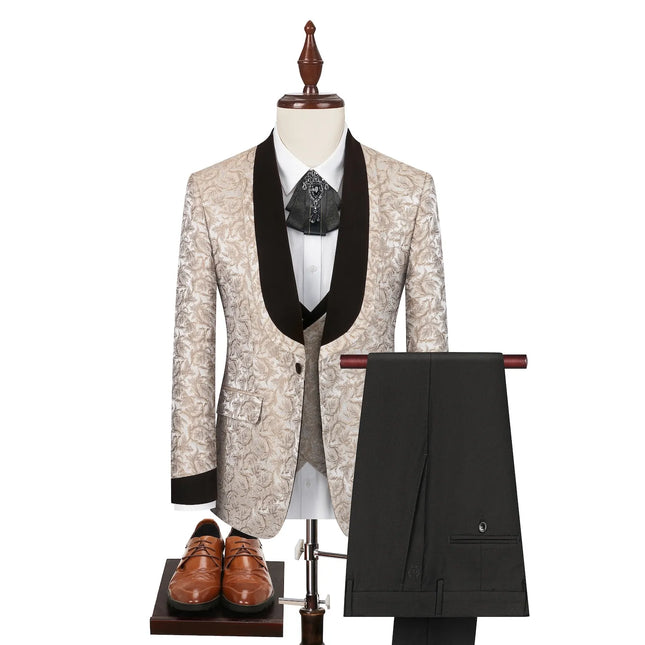 Men's White Black Velvet Collar Suit  #S8635