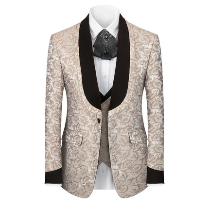 Men's White Black Velvet Collar Suit  #S8635