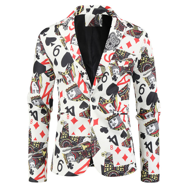Men's Poker Print Suit #2TZ140