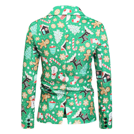 Men's Christmas Print Blazer #X31 - Blazers | Green / M