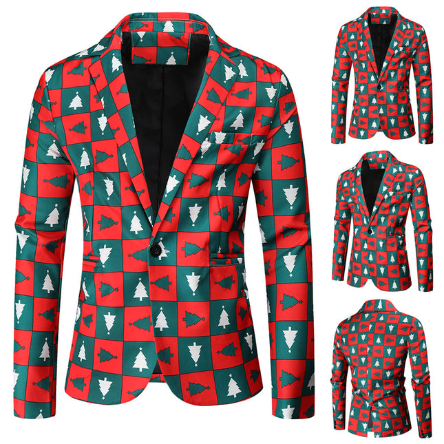 Men's Christmas Plaid Printed Blazer #X43 - Blazers | Multicolour / M