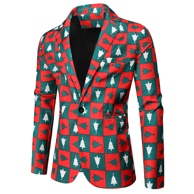 Men's Christmas Plaid Printed Blazer #X43 - Blazers | Multicolour / M