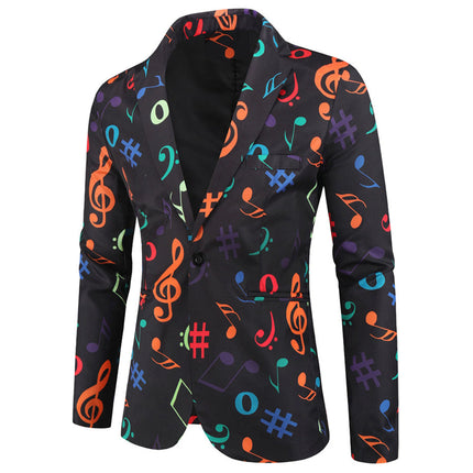 Men’s Music Note Print Blazer – Colorful Treble Clef Party Suit Jacket - Blazers | Multicolour / M