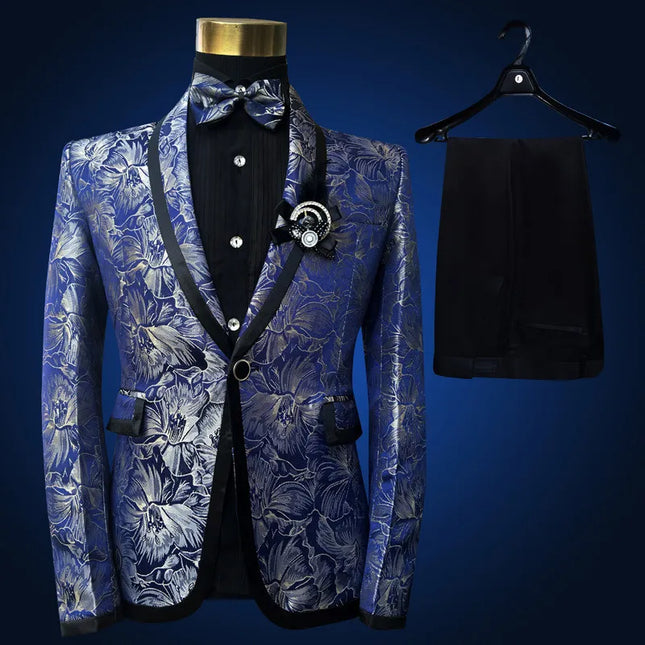 Men's Blue Floral Tuxedo Set  #S8027