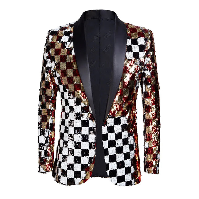 Men's Checkerboard Sequins Tuxedo #S8045 - Blazers | Color1 / XS