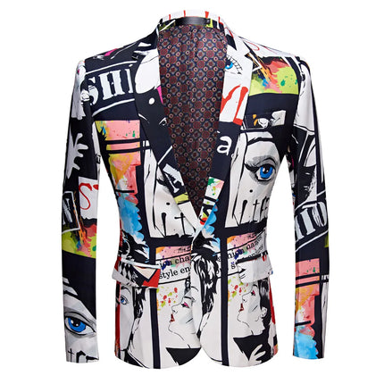 Men's Comic Stitching Suit #M8006 - Suits | Multicolour / XS