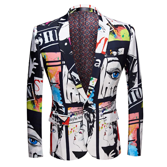 Men's Comic Stitching Suit #M8006 - Suits | Multicolour / XS