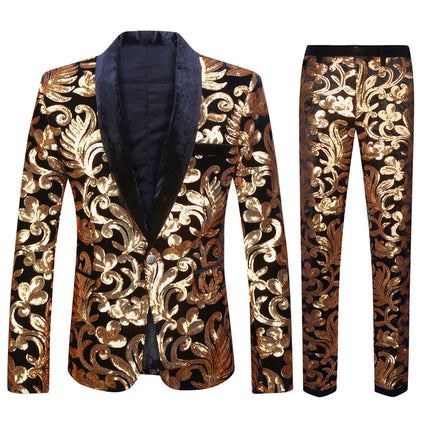 Men's Multicolor Velvet Sequins Suit #S8055-1 - Suits | Color7 / XS