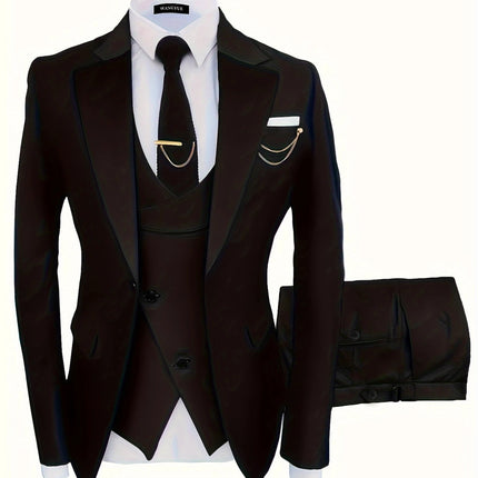 Men's Formal 3 Piece Suit #25060604 - Suits | Black / XS