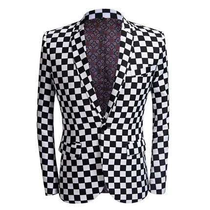 Men's Checkerboard Mosaic Suit #M8001 - Suits | Black / XS