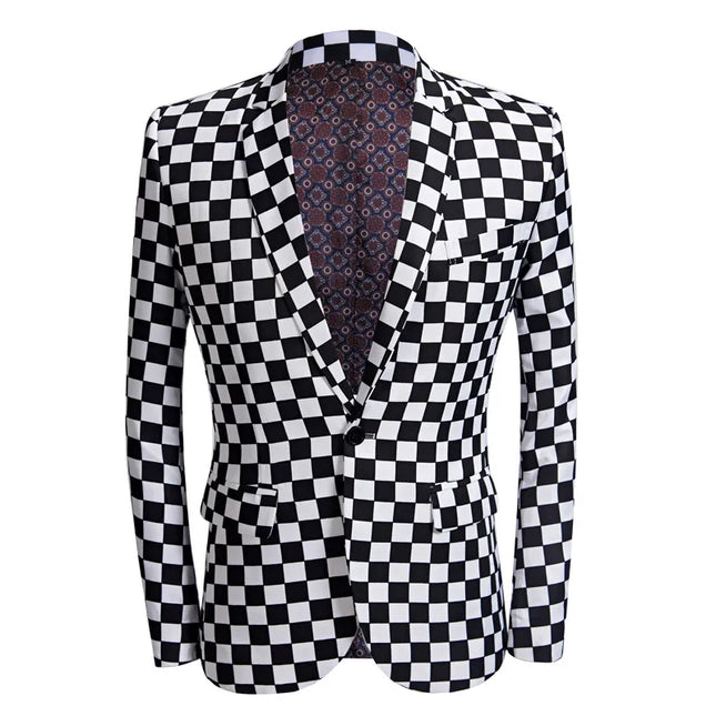 Men's Checkerboard Mosaic Suit #M8001 - Suits | Black / XS