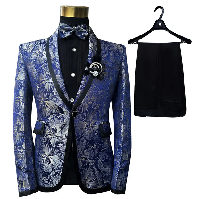 Men's Blue Floral Tuxedo Set  #S8027