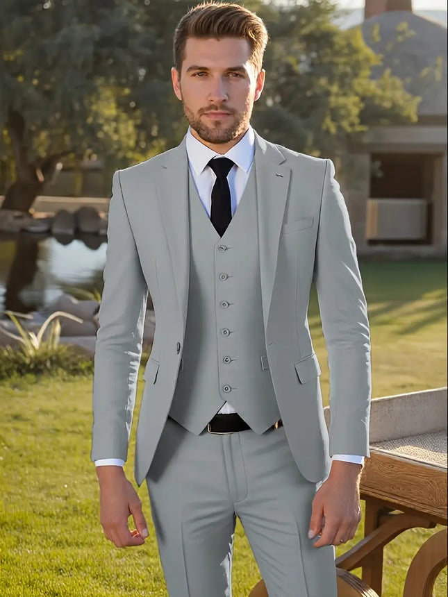 Men's 3pcs Suit #304 - | Light Grey / XXS