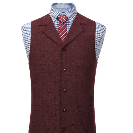 Men's Retro Tweed Suit Vest #800 - | Black / XS