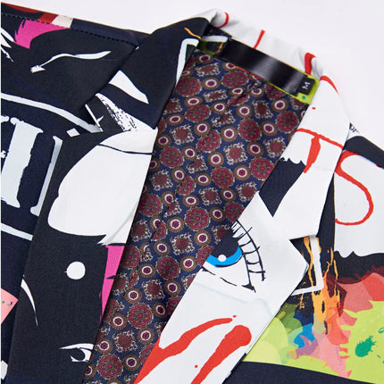 Men's Comic Stitching Suit #M8006 - Suits | Multicolour / XS