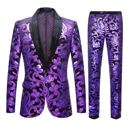 Men's Multicolor Velvet Sequins Suit #S8055-1 - Suits | Color9 / XS