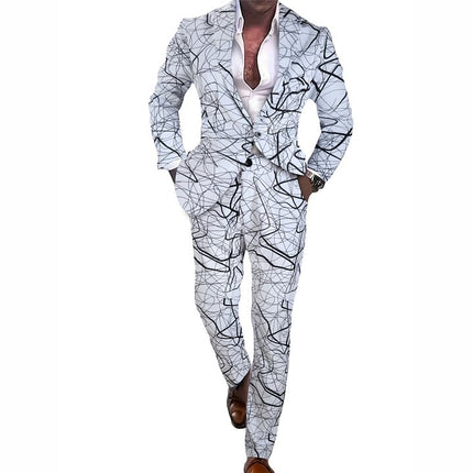 Men's Graffiti Print Art Suit Set - Black & White Trendy Blazer and Pants - | Multicolour / M