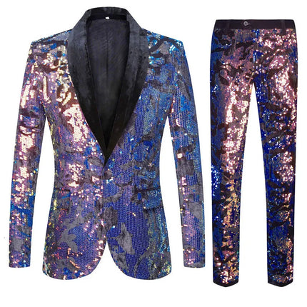 Men's Multicolor Velvet Sequins Suit #S8055-1 - Suits | Color 10 / XS