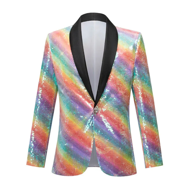 Men's Rainbow Shiny Tuxedo #S8086 - Blazers | Multicolour / XS