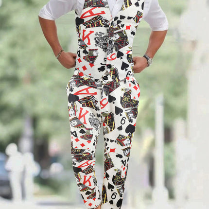 Men's Poker Print Vest Suit - Vests | Multicolour / M