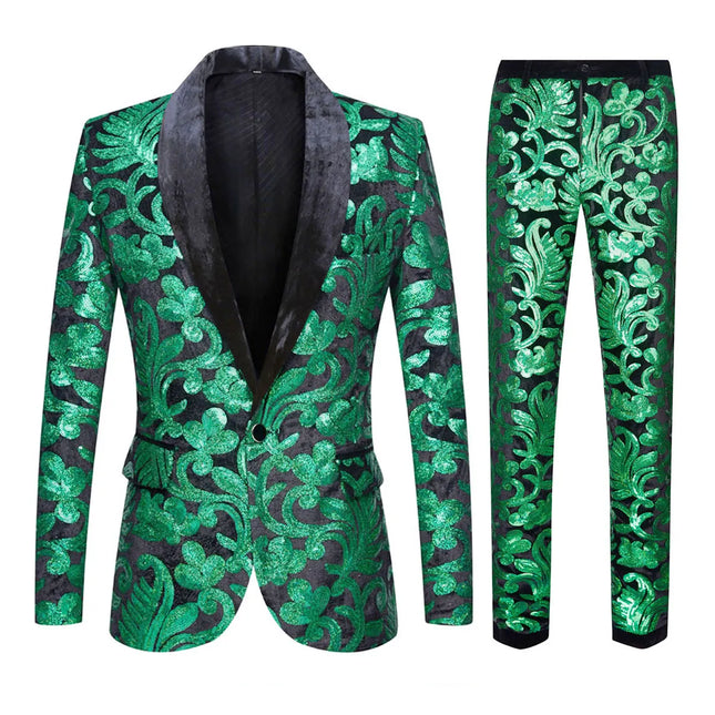 Men's Multicolor Velvet Sequins Suit #S8055-1 - Suits | Color1 / XS