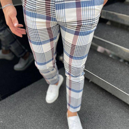 Men's Elegant Plaid Suit Pants #XK6023 - Pants | Sky Blue / S