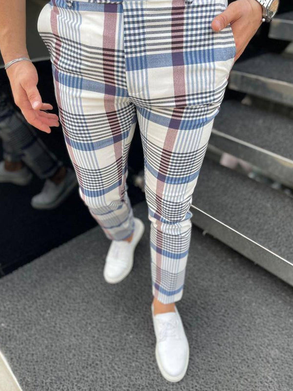 Men's Elegant Plaid Suit Pants #XK6023