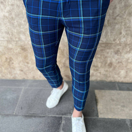 Men's Classic Plaid Pants #XK6025 - Pants | Royal Blue / S