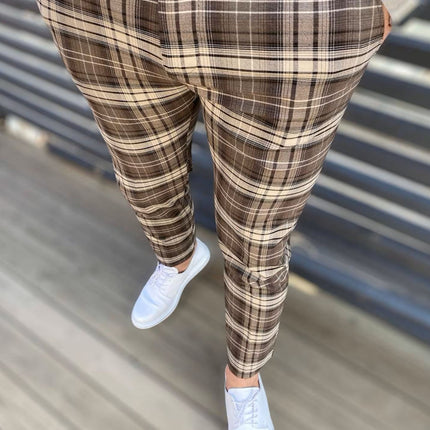 Men's Elegant Plaid Suit Pants #XK6022 - Pants | Coffee Brown / S