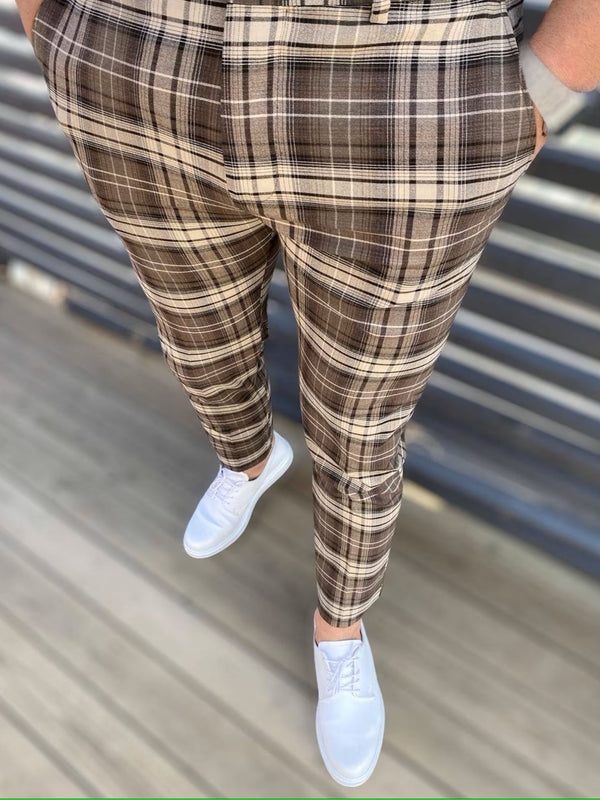 Men's Elegant Plaid Suit Pants #XK6022