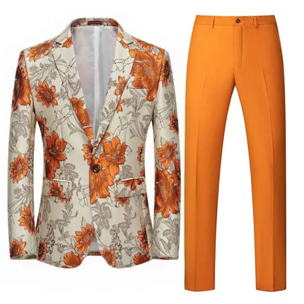 Men's Jacquard Suit #S8196 - Suits | Orange / XS