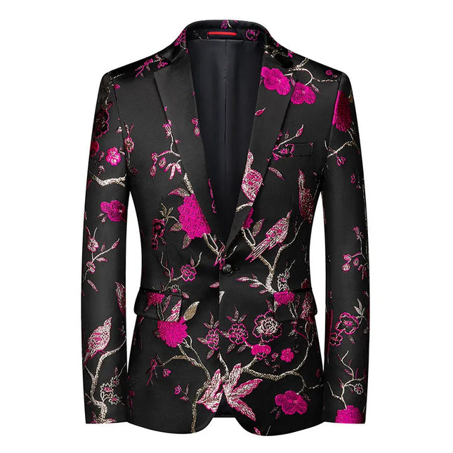 Men's Embroidery Black Blazer #S8327 - Blazers | Red / XS