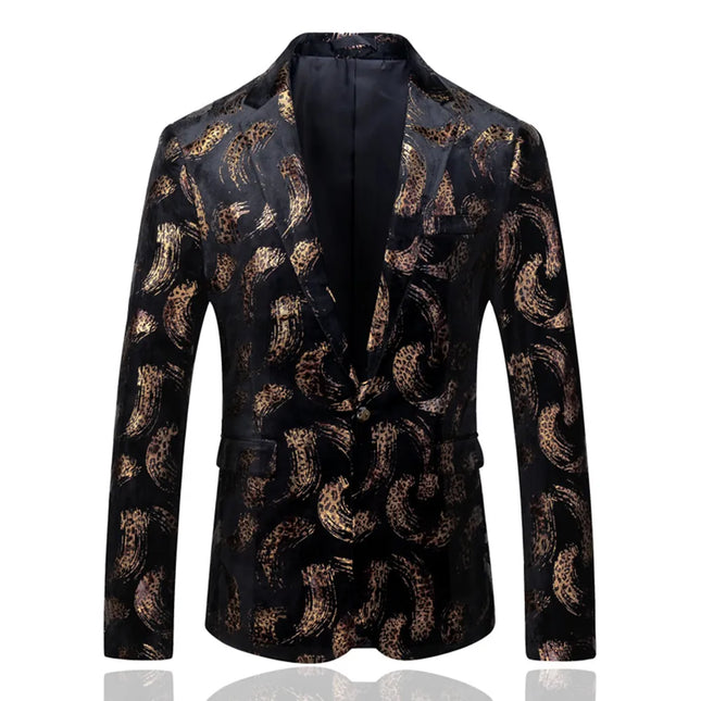 Men's Artistic Leopard Print Velvet Blazer #S8320 - Blazers | Black / XS
