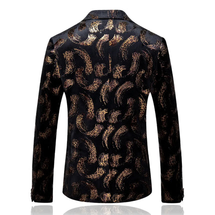 Men's Artistic Leopard Print Velvet Blazer #S8320 - Blazers | Black / XS