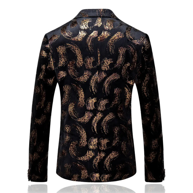 Men's Artistic Leopard Print Velvet Blazer #S8320 - Blazers | Black / XS