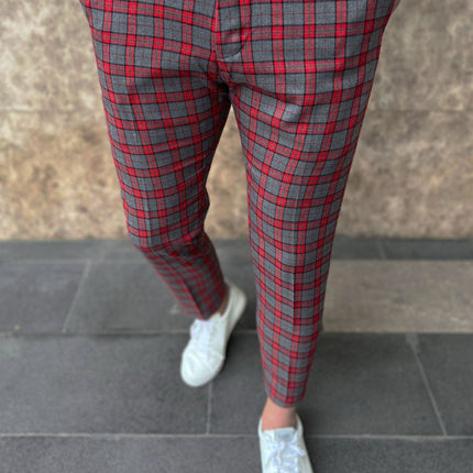 Men's Elegant Plaid Pants #XK6031 - Pants | Burgundy / S